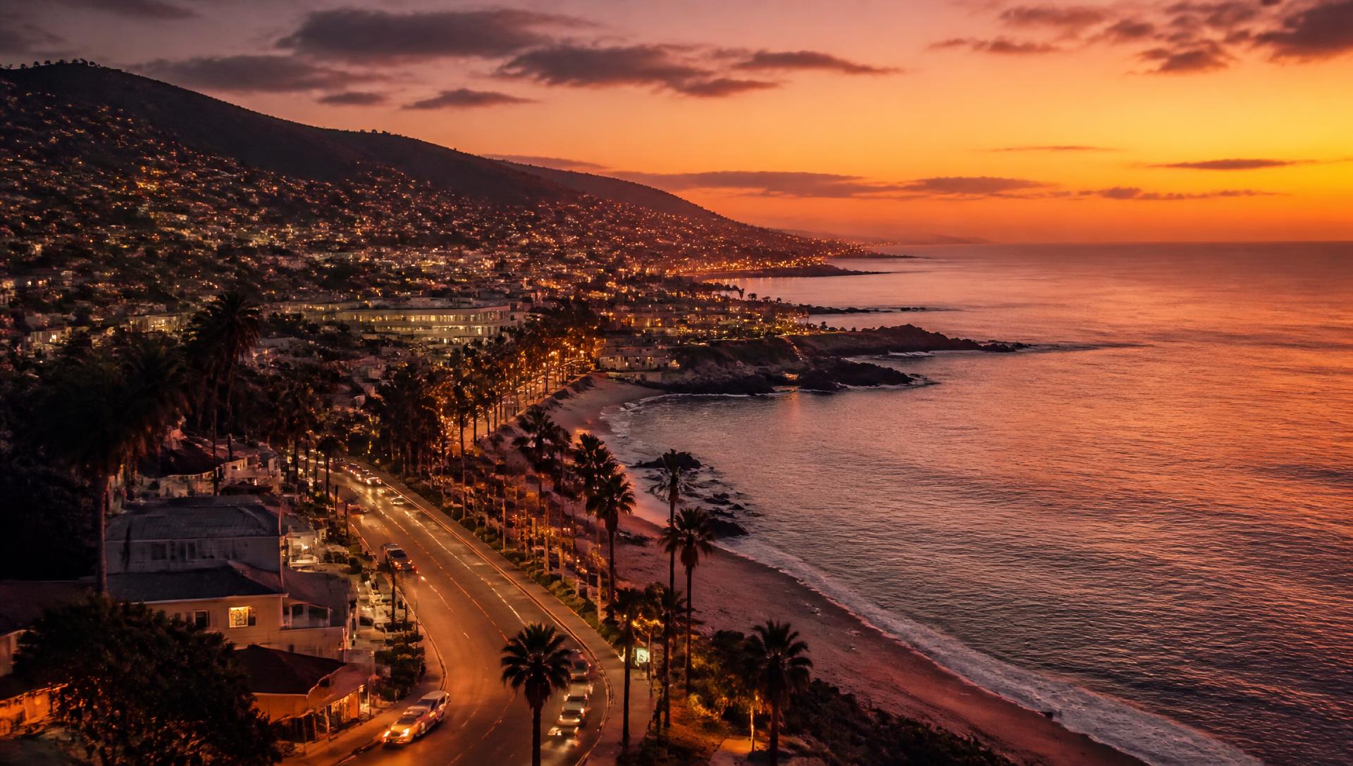 Southern California coastline at sunset